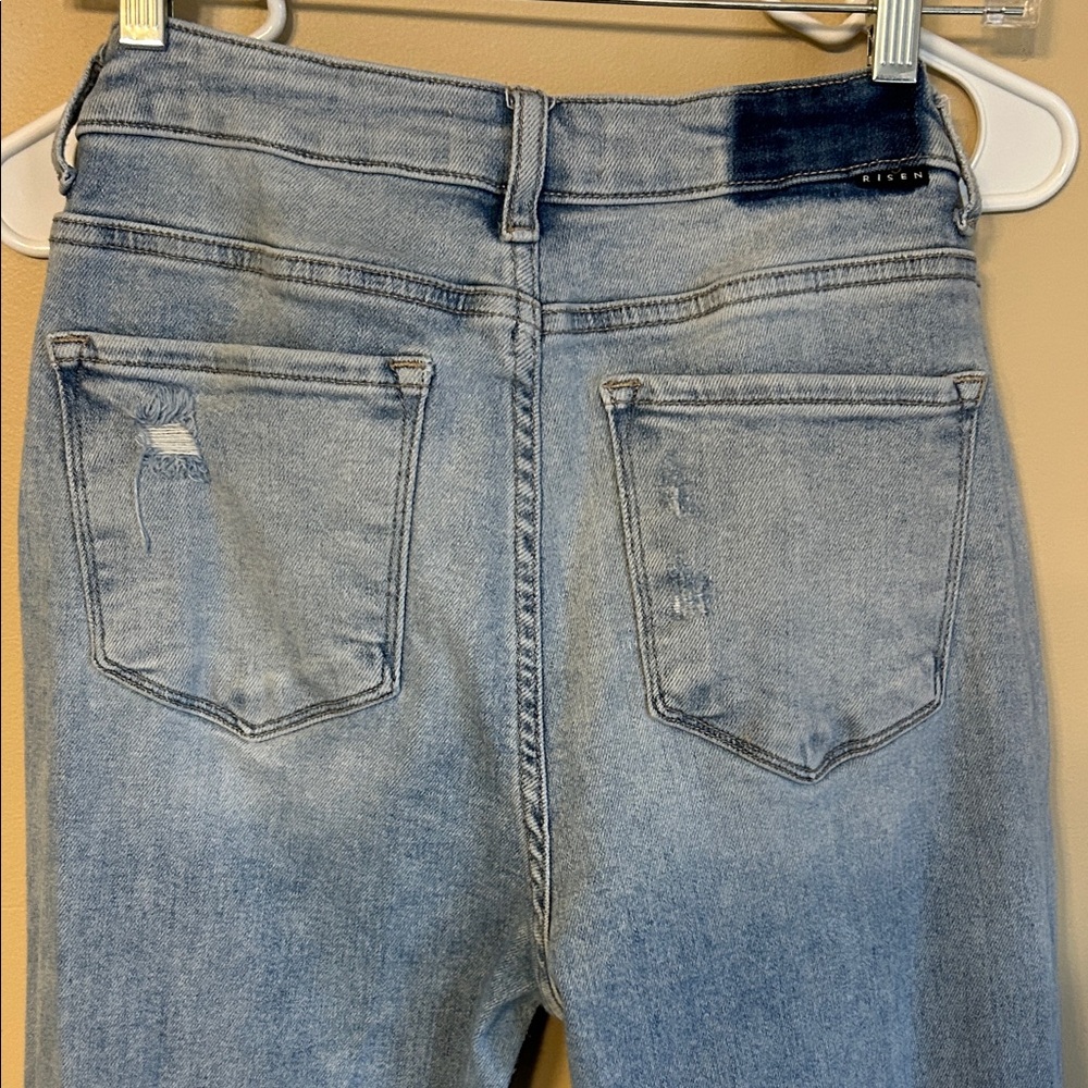 Risen Rayna Button fly High Rise Distressed Flare Jeans - Picture 8 of 9